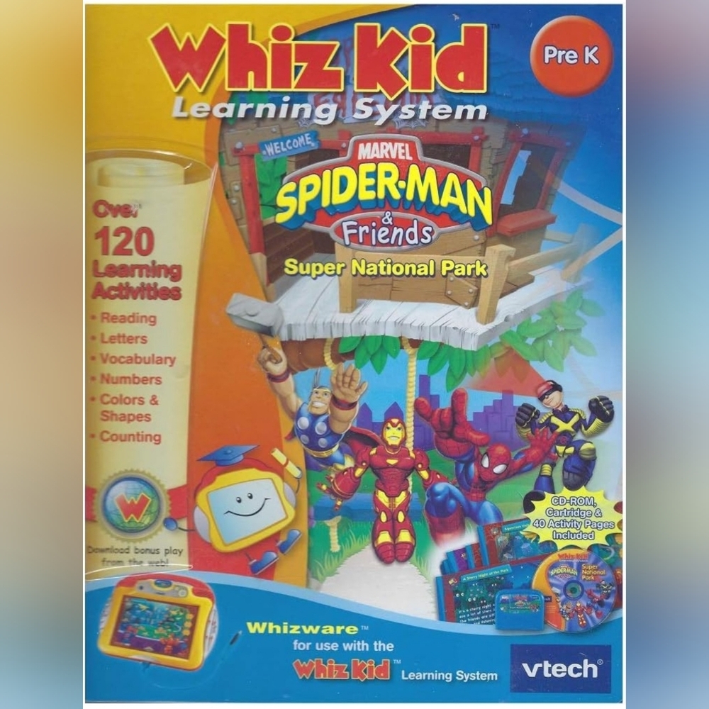 NEW V-Tech Whiz Kid Learning System Spiderman & Friends Pre K Whizware